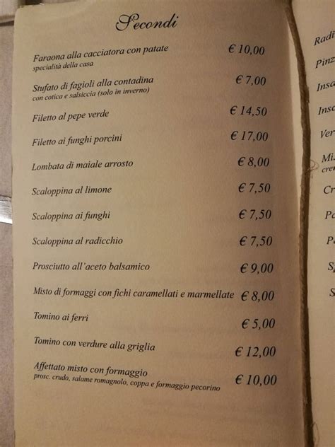 Menu da Trattoria La Miseria ristorante, Prada.